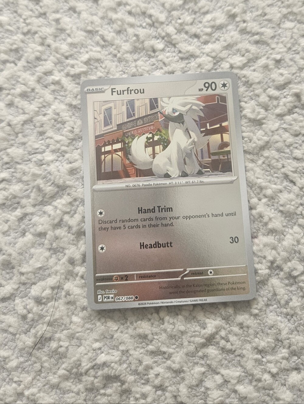 POKEMON TCG Card Furfrou Reverse Holo Perfect Order 067/088